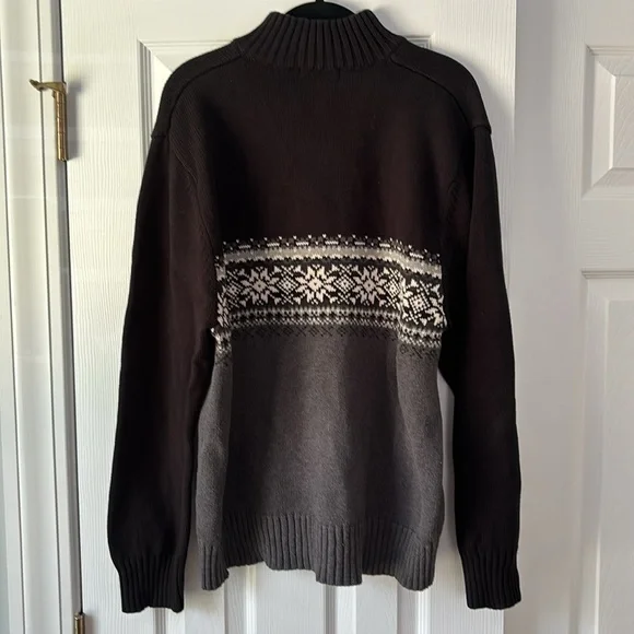 Eddie Bauer Holiday Snowflakes Half Zip Sweater Large Black Gray - Picture 5 of 5